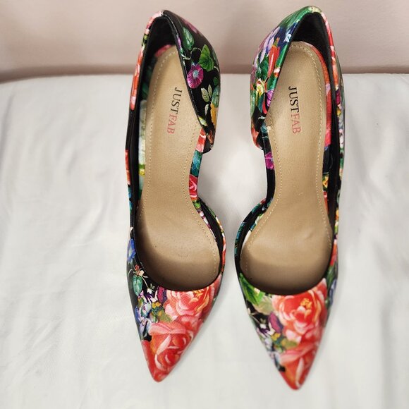 Floral Pattern Vegan Faux Leather D'Orsay Stiletto High Heel Shoes Size 8 - Picture 7 of 9